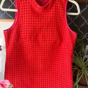 Red Sleeveless Eyelet Top